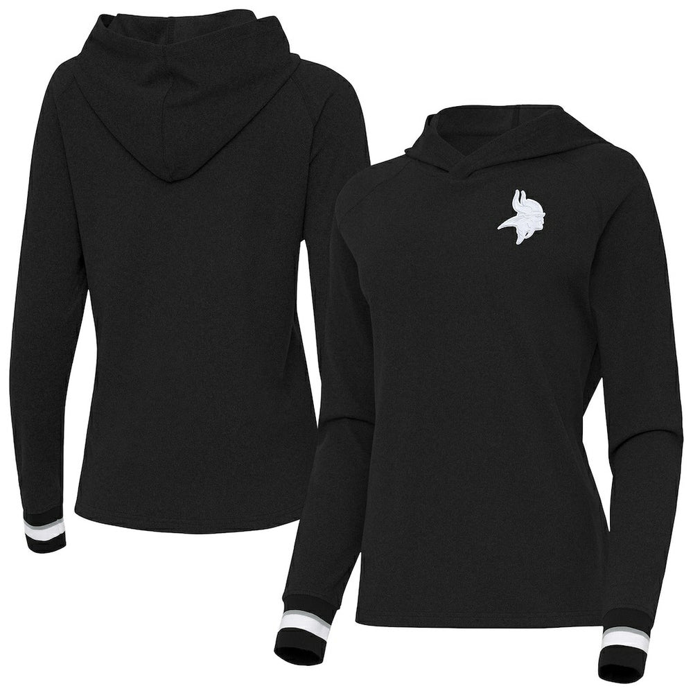 Minnesota Vikings Antigua Women's Trek Raglan Pullover Hoodie - Black for sale