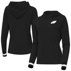 Philadelphia Eagles Antigua Women's Trek Raglan Pullover Hoodie - Black on sale