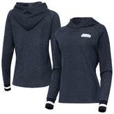 Seattle Seahawks Antigua Women's Trek Raglan Pullover Hoodie - Heather College Navy on sale