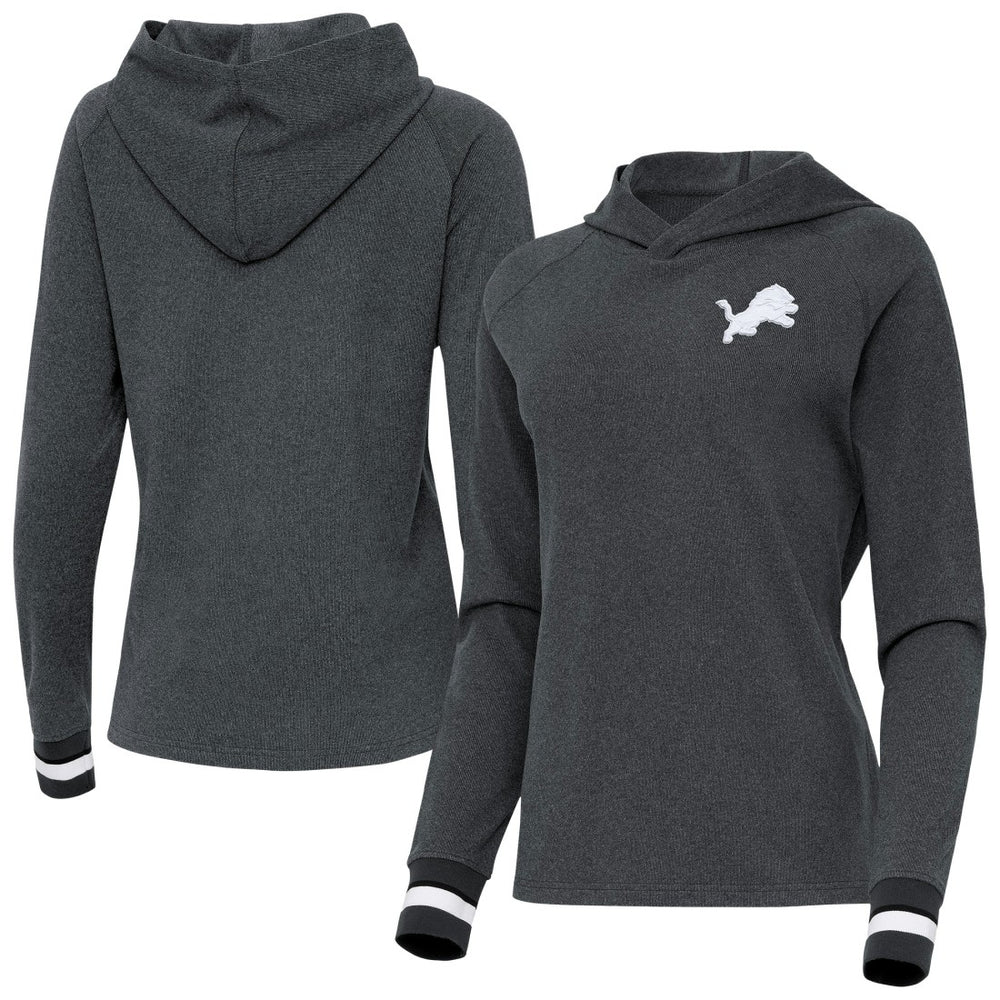 Detroit Lions Antigua Women's Trek Raglan Pullover Hoodie - Heather Charcoal cheap