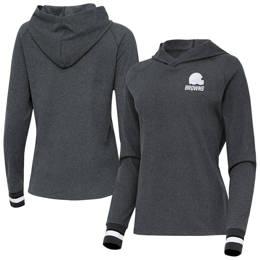 Cleveland Browns Antigua Women's Trek Raglan Pullover Hoodie - Heather Charcoal outlet