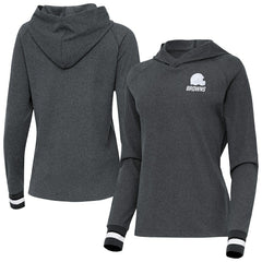 Cleveland Browns Antigua Women's Trek Raglan Pullover Hoodie - Heather Charcoal outlet