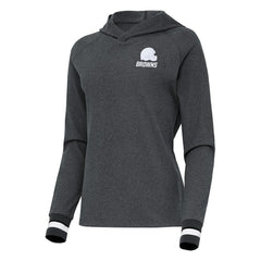 Cleveland Browns Antigua Women's Trek Raglan Pullover Hoodie - Heather Charcoal outlet