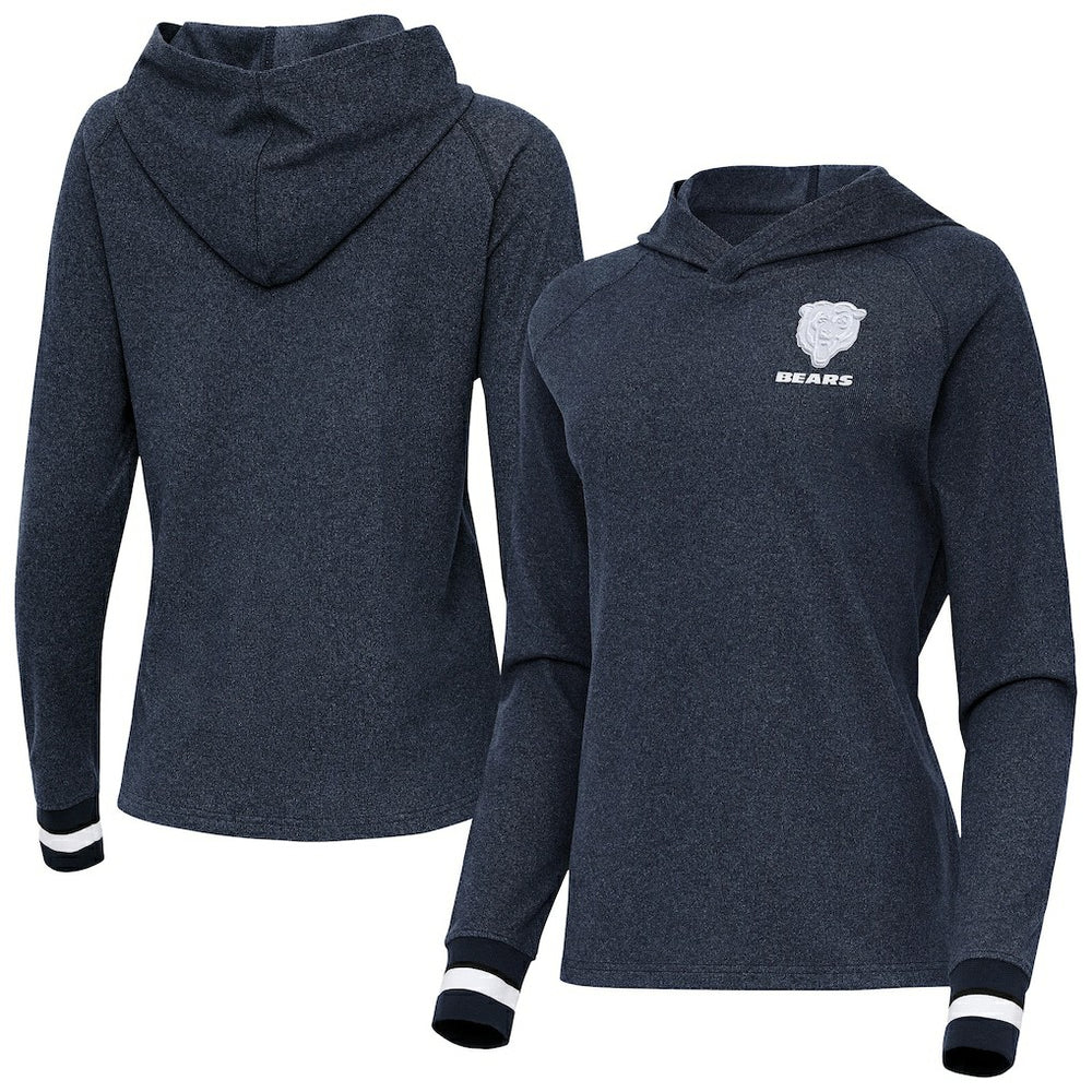 Chicago Bears Antigua Women's Trek Raglan Pullover Hoodie - Heather Navy sale
