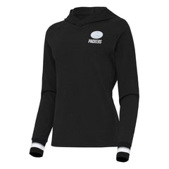 Green Bay Packers Antigua Women's Trek Raglan Pullover Hoodie - Black for sale