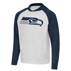 Seattle Seahawks Antigua Urgent Raglan Pullover Hoodie - Heather Gray/Heather College Navy outlet