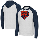 Chicago Bears Antigua Urgent Raglan Pullover Hoodie - Heather Gray/Heather Navy online