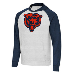 Chicago Bears Antigua Urgent Raglan Pullover Hoodie - Heather Gray/Heather Navy online