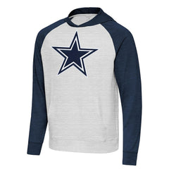 Dallas Cowboys Antigua Urgent Raglan Pullover Hoodie - Heather Gray/Heather Navy cheap