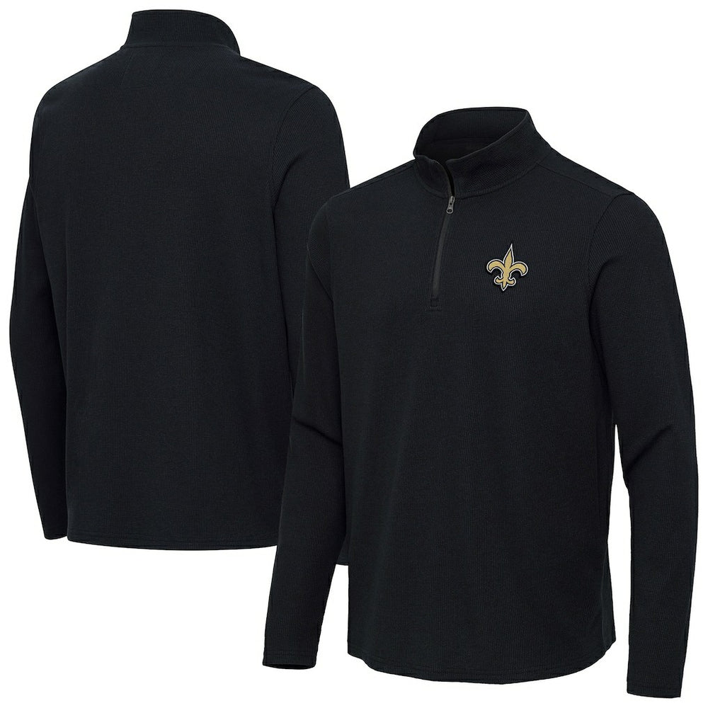New Orleans Saints Antigua Sync Tri-Blend Quarter-Zip Pullover - Heather Black discount