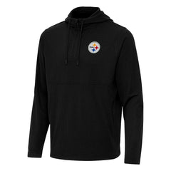 Pittsburgh Steelers Antigua Connected Quarter-Zip Pullover Hoodie - Black for sale