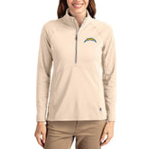 Los Angeles Chargers Cutter & Buck Women's Adapt Eco Knit Stretch Recycled Raglan Half-Zip Pullover - Tan on sale