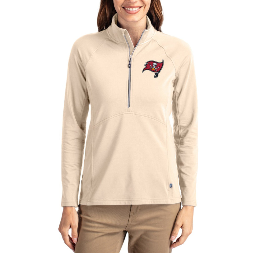 Tampa Bay Buccaneers Cutter & Buck Women's Adapt Eco Knit Stretch Recycled Raglan Half-Zip Pullover - Tan for sale