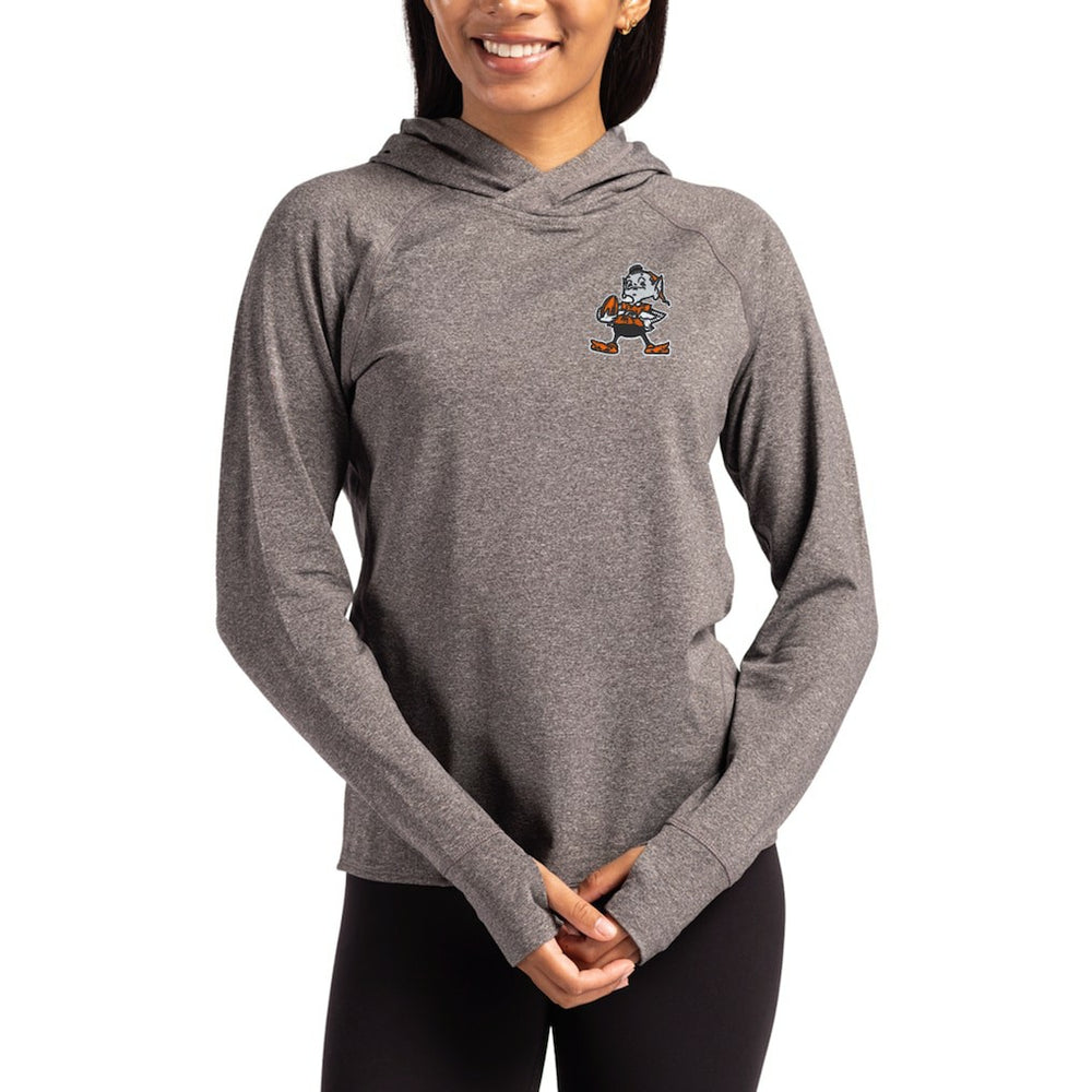 Cleveland Browns Cutter & Buck Women's Throwback Logo Adapt Knit Recycled Raglan Pullover Hoodie - Heather Charcoal outlet