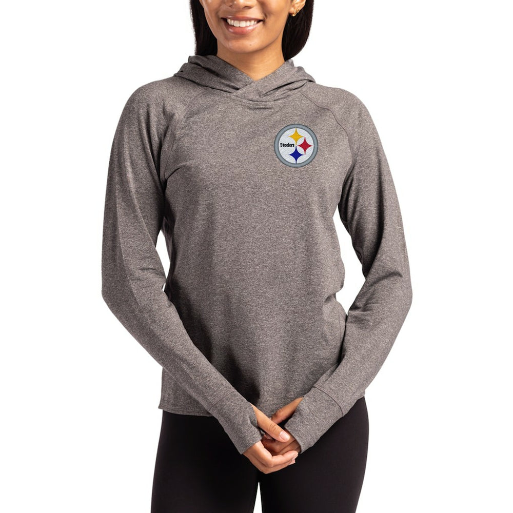 Pittsburgh Steelers Cutter & Buck Women's Primary Logo Adapt Knit Recycled Raglan Pullover Hoodie - Heather Charcoal discount