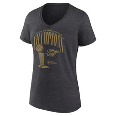 Oklahoma City Thunder Women's 2025 NBA Finals Champions Double Dribble V-Neck T-Shirt - Heather Charcoal for sale