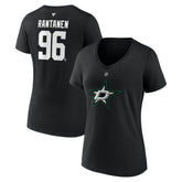 Mikko Rantanen Dallas Stars Fanatics Women's Authentic Stack Name & Number V-Neck T-Shirt - Black T-shirts