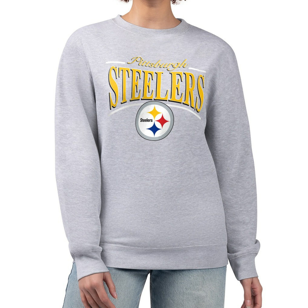 Pittsburgh Steelers Starter Women's Arch Stripe Fleece Pullover Sweatshirt - Gray discount