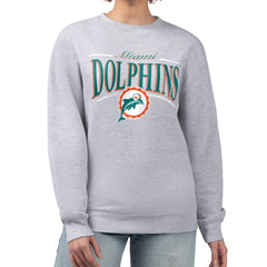Miami Dolphins Starter Women's Throwback Arch Stripe Fleece Pullover Sweatshirt - Gray for sale