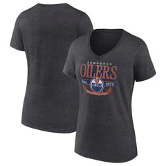Edmonton Oilers Women's Retro Banner V-Neck T-Shirt - Charcoal T-shirts