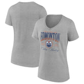 Edmonton Oilers Women's Retro Script V-Neck T-Shirt - Gray T-shirts