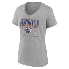 Edmonton Oilers Women's Retro Script V-Neck T-Shirt - Gray T-shirts