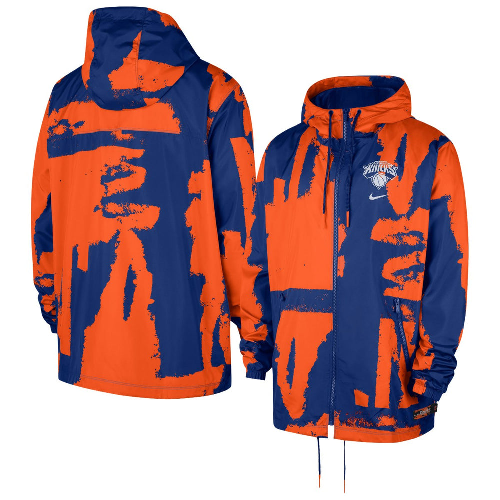 New York Knicks Courtside Club Premium Woven Full-Zip Hooded Jacket - Blue/Orange discount