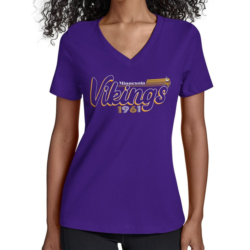 Minnesota Vikings Starter Women's Groovy Script V-Neck T-Shirt - Purple for sale