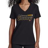 Pittsburgh Steelers Starter Women's Groovy Script V-Neck T-Shirt - Black on sale