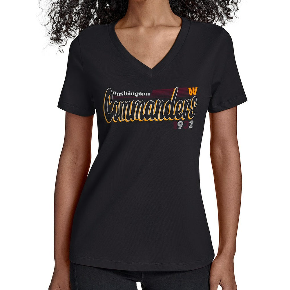 Washington Commanders Starter Women's Groovy Script V-Neck T-Shirt - Black cheap
