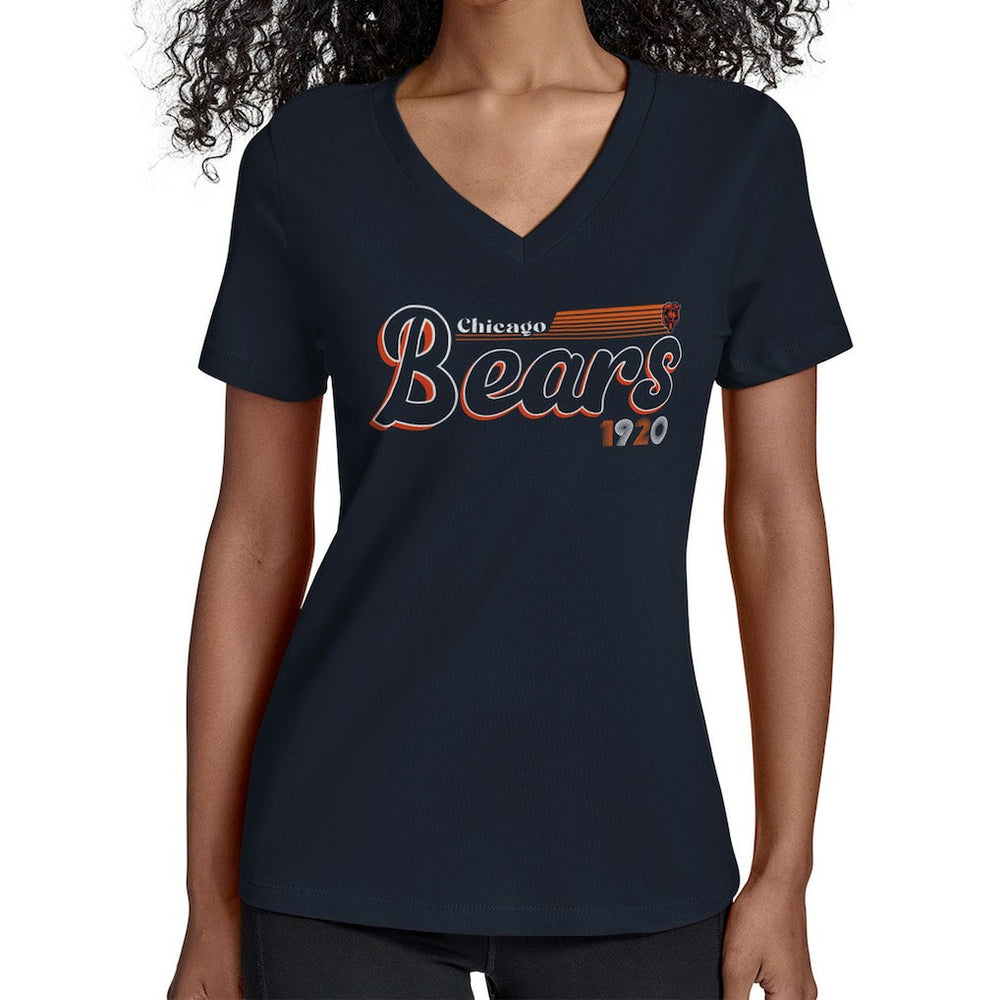 Chicago Bears Starter Women's Groovy Script V-Neck T-Shirt - Navy outlet