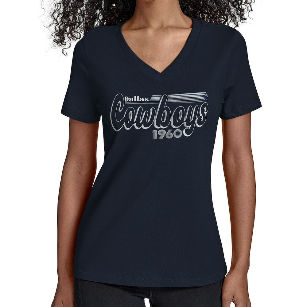 Dallas Cowboys Starter Women's Groovy Script V-Neck T-Shirt - Navy online