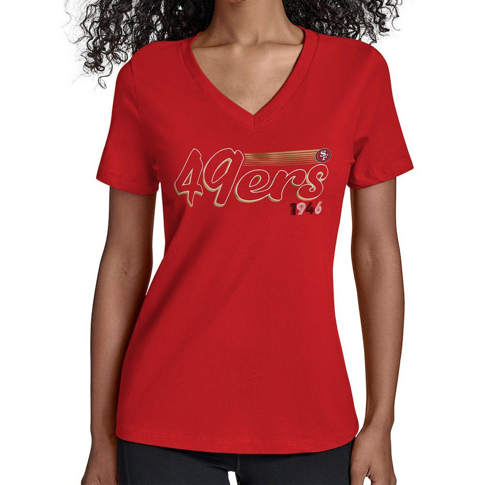 San Francisco 49ers Starter Women's Groovy Script V-Neck T-Shirt - Scarlet outlet