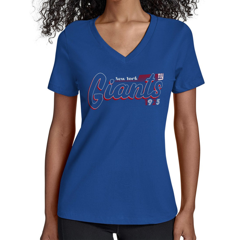 New York Giants Starter Women's Groovy Script V-Neck T-Shirt - Royal for sale