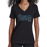 Carolina Panthers Starter Women's Groovy Script V-Neck T-Shirt - Black sale