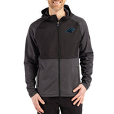 Carolina Panthers Cutter & Buck Peshastin Eco Fleece Recycled Raglan Full-Zip Tri-Blend Hybrid Jacket - Heather Black on sale