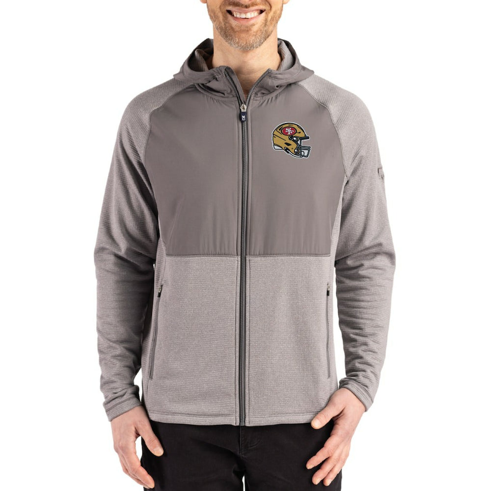 San Francisco 49ers Cutter & Buck Peshastin Eco Fleece Recycled Raglan Full-Zip Tri-Blend Hybrid Jacket - Heather Gray on sale