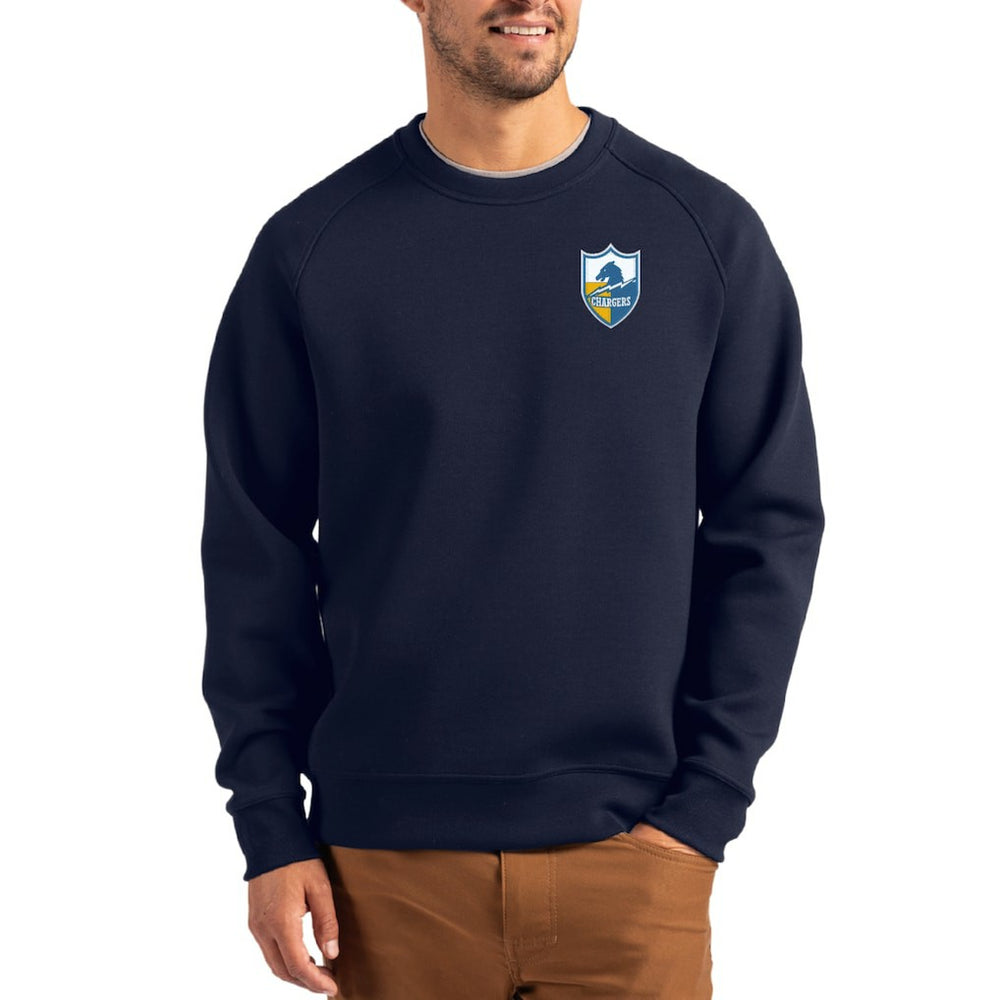 Los Angeles Chargers Cutter & Buck Throwback Roam Recycled Raglan Pullover Sweatshirt - Navy sale