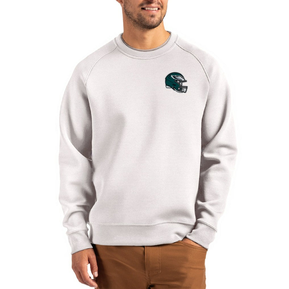 Philadelphia Eagles Cutter & Buck Helmet Roam Recycled Raglan Pullover Sweatshirt - Gray on sale
