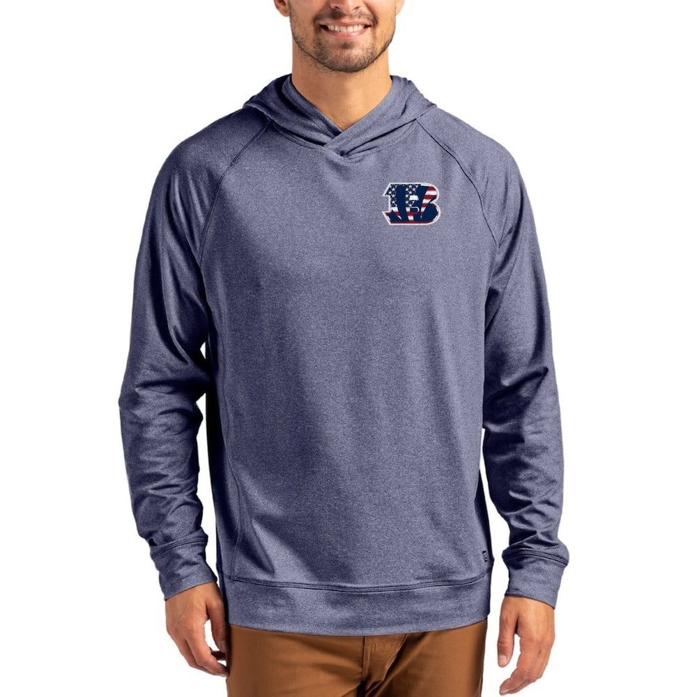 Cincinnati Bengals Cutter & Buck Adapt Americana Knit Recycled Raglan Pullover Hoodie - Heather Navy sale