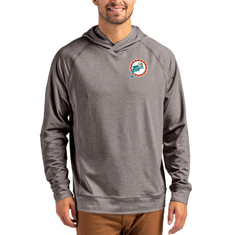 Miami Dolphins Cutter & Buck Adapt Historic Knit Recycled Raglan Pullover Hoodie - Heather Gray sale