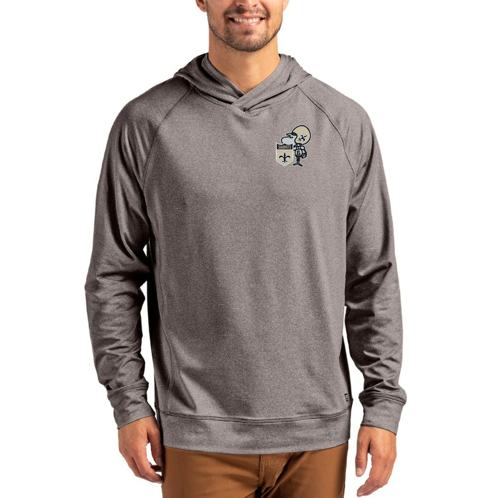 New Orleans Saints Cutter & Buck Adapt Historic Knit Recycled Raglan Pullover Hoodie - Heather Gray on sale