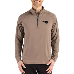 New England Patriots Cutter & Buck Adapt Eco Knit Stretch Recycled Quarter-Zip Pullover - Brown on sale