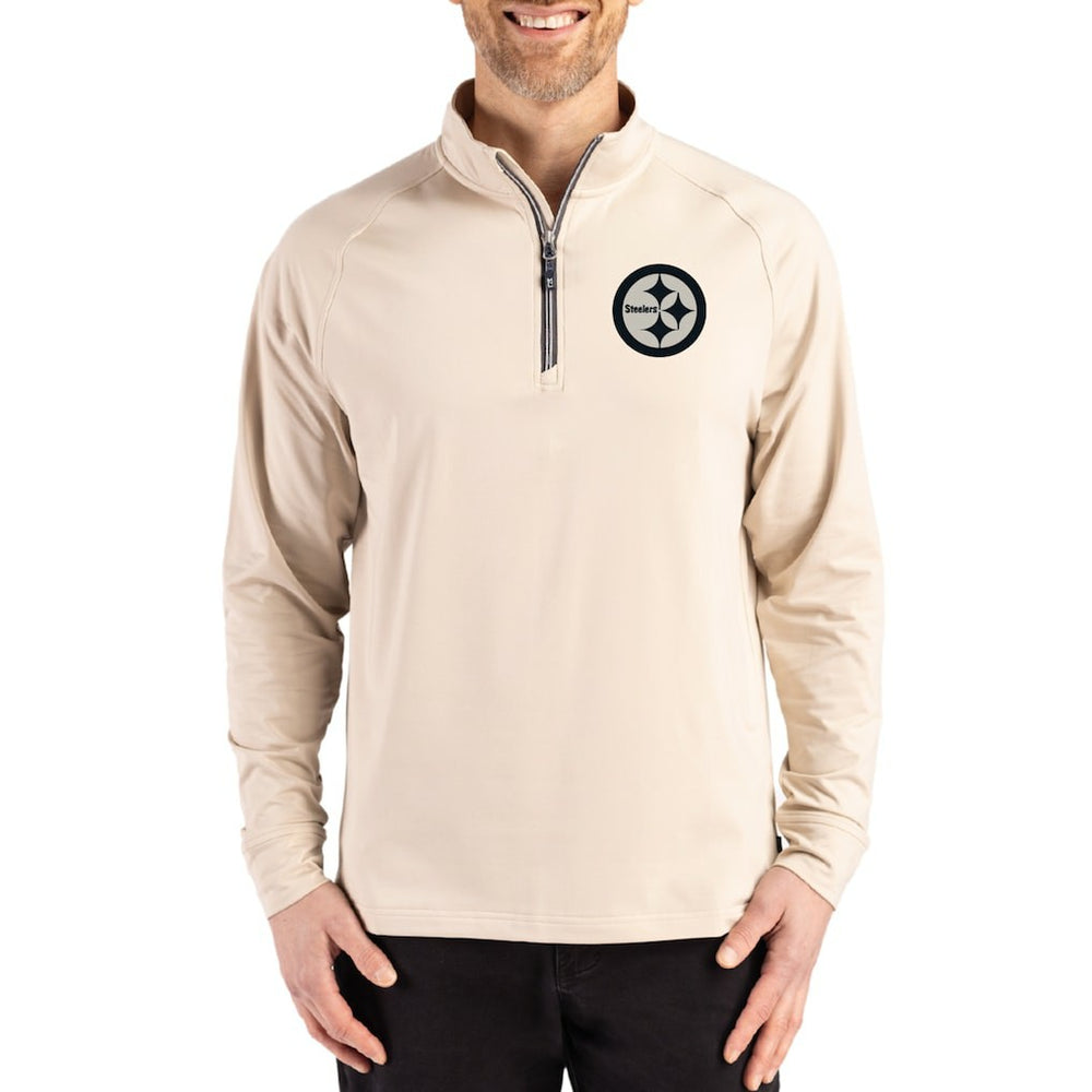 Pittsburgh Steelers Cutter & Buck Adapt Eco Knit Stretch Recycled Quarter-Zip Pullover - Tan sale