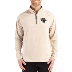 Jacksonville Jaguars Cutter & Buck Adapt Eco Knit Stretch Recycled Quarter-Zip Pullover - Tan for sale