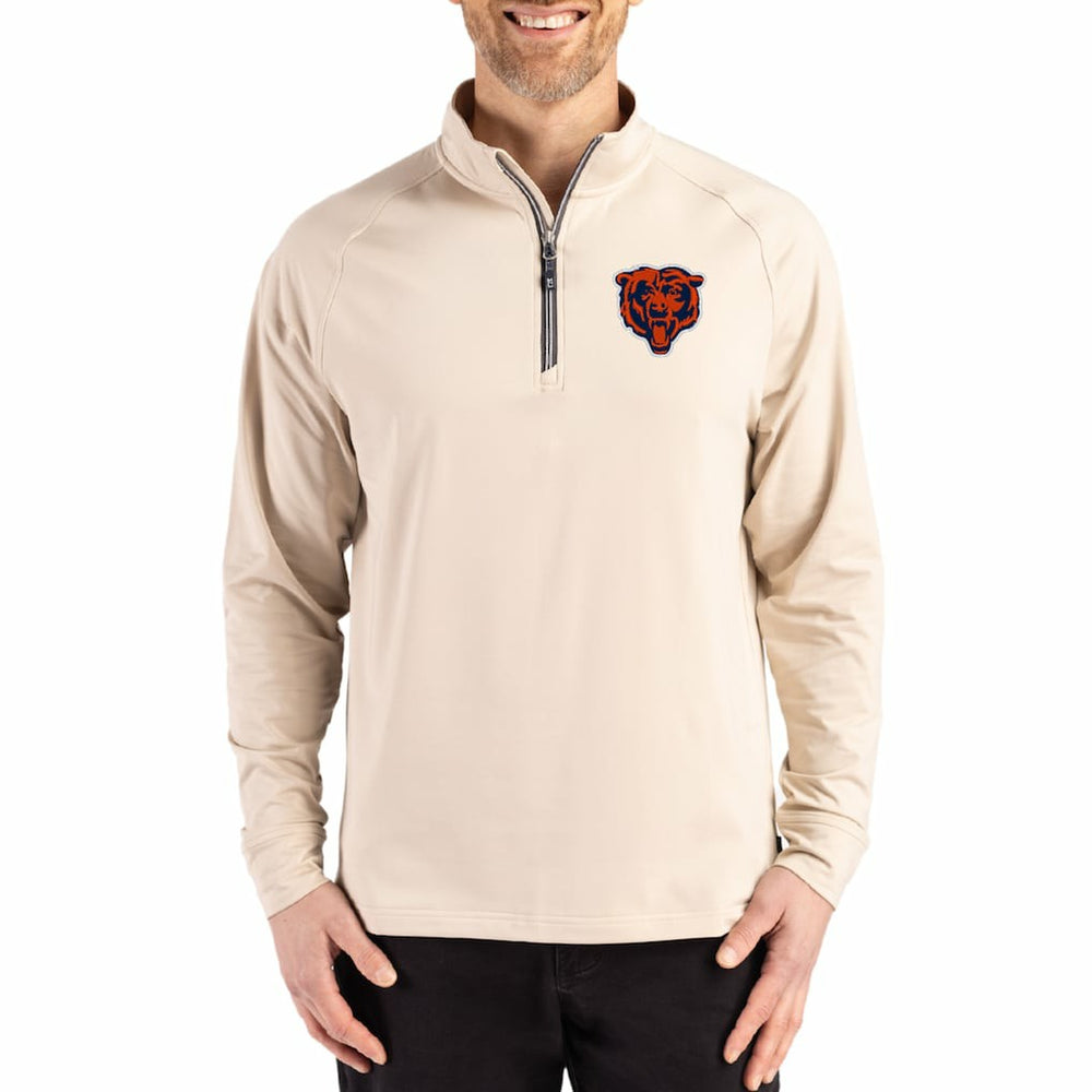 Chicago Bears Cutter & Buck Adapt Eco Knit Stretch Recycled Quarter-Zip Pullover - Tan on sale