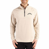 Los Angeles Chargers Cutter & Buck Adapt Eco Knit Stretch Recycled Quarter-Zip Pullover - Tan for sale