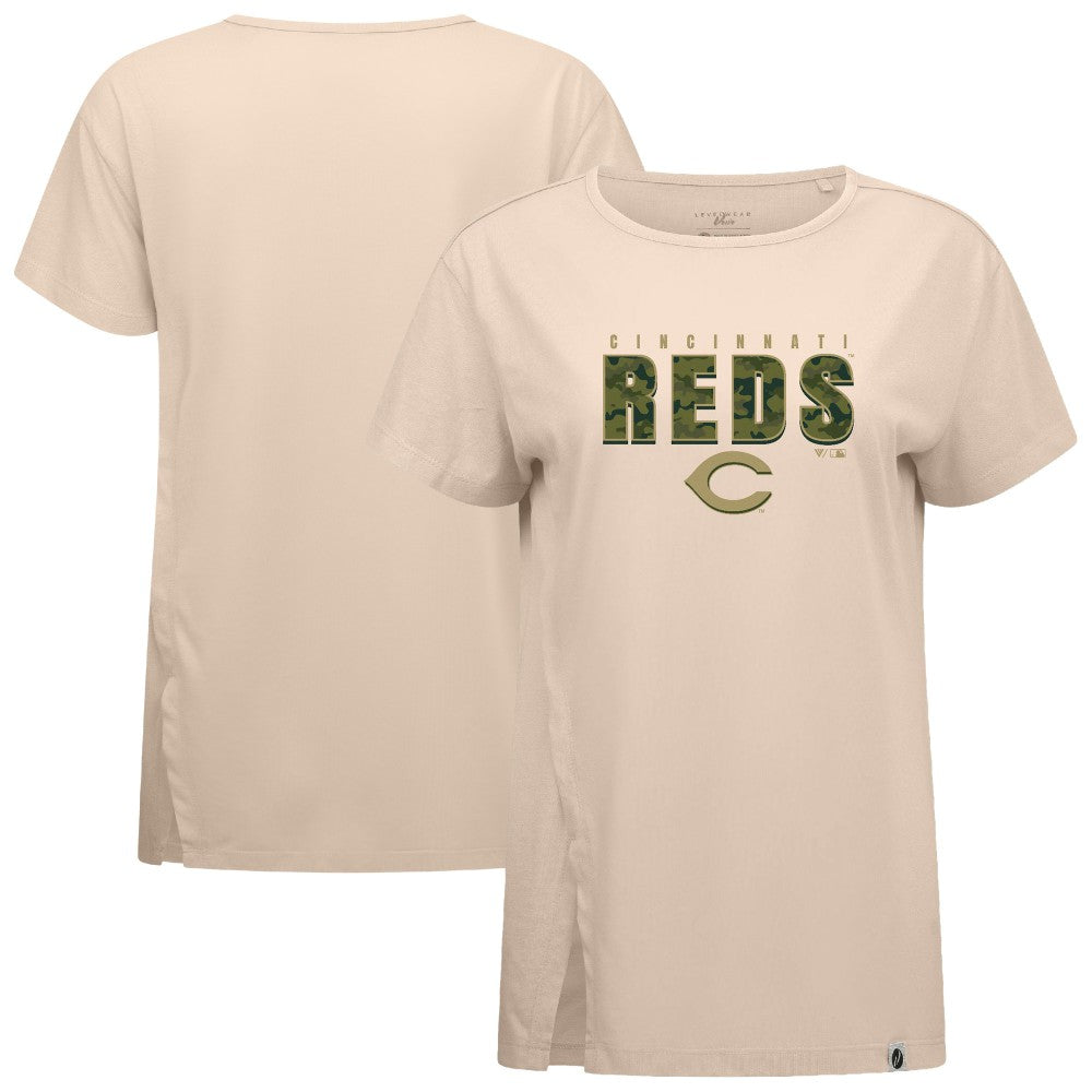 Cincinnati Reds Levelwear Women's Influx Protect W T-Shirt Khaki