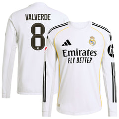 Federico Valverde Real Madrid 2025/26 Home Long Sleeve Jersey - White cheap