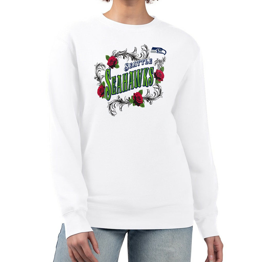 Seattle Seahawks G-III 4Her by Carl Banks Women's Roses Fleece Tri-Blend Pullover Sweatshirt - White cheap